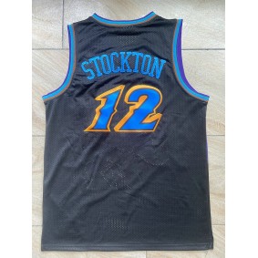 Maillot Basket 12 Stockton Jazz 1996-97 Noir Brodé