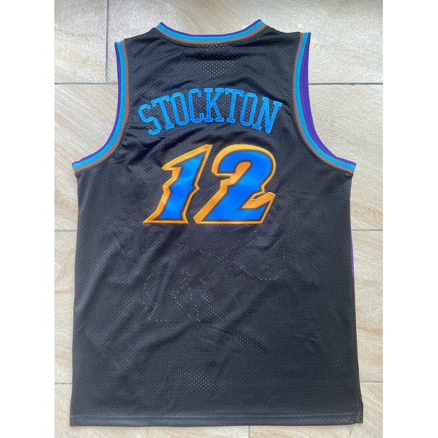 Maillot Basket 12 Stockton Jazz 1996-97 Noir Brodé