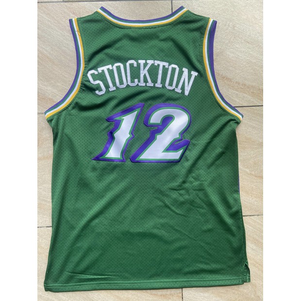 Maillot Basket 12 Stockton Jazz 1996-97 Vert Brodé