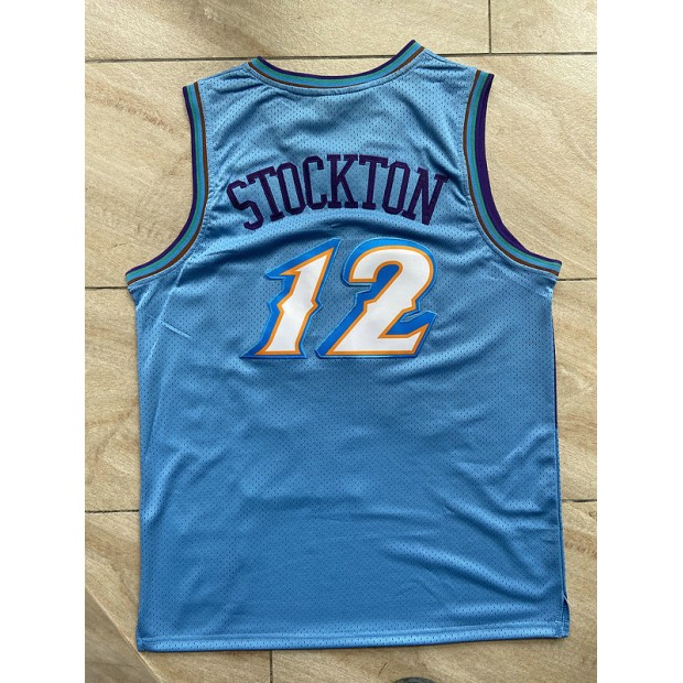 Maillot Basket 12 Stockton Jazz Rétro Bleu Brodé