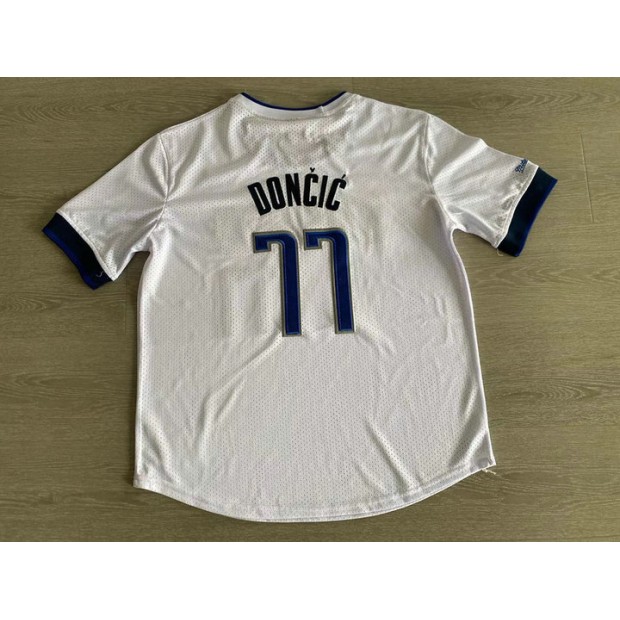 Maillot Basket 77 Doncic Mavericks Blanc Manche Courte