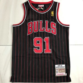 Maillot Basket 91 Rodman Chicago Bulls 1996-97 Noir avec Stripe
