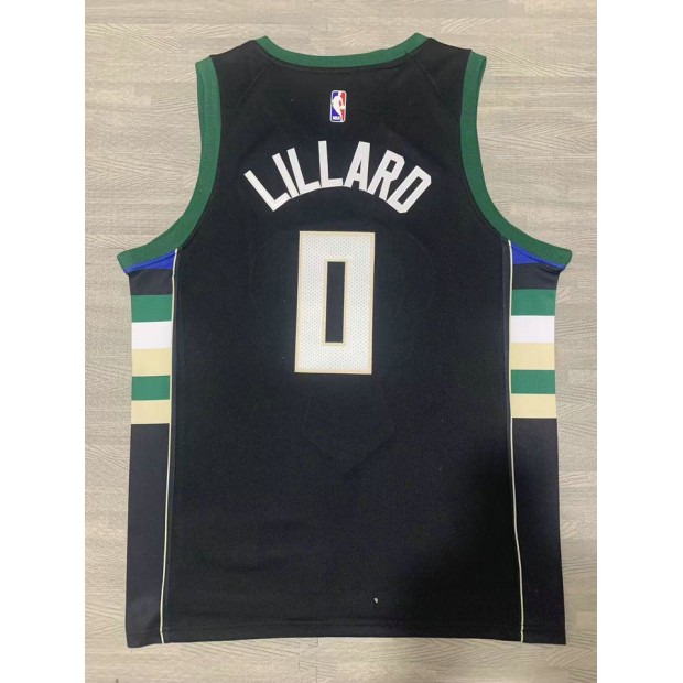 Maillot NBA Milwaukee Bucks 2021-22 Lillard 0 Noir Icon Edition