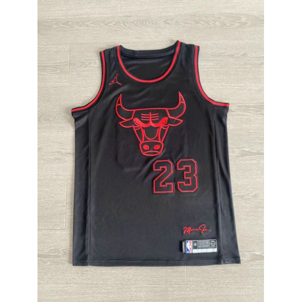 Maillot de Basket 23 Jordan Bulls Noir avec Signature