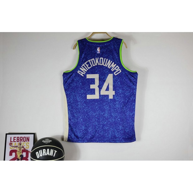 Maillot de Basket Bucks 2024 Antetokounmpo 34 City Edition Bleu